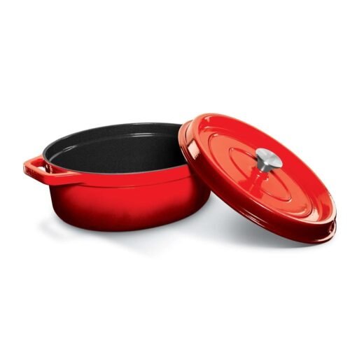 Alternative view of Grand Feu oval casserole pot with lid red 5.6L